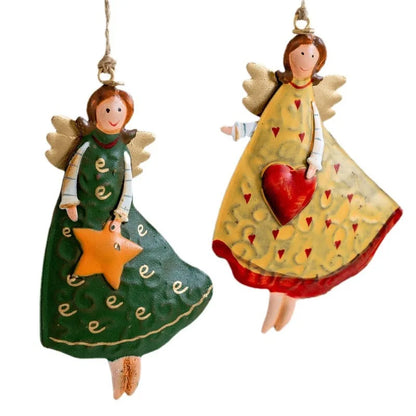 Retro Iron Christmas Angel Pendant - Country Tree Decoration - ZOOMNSTORE