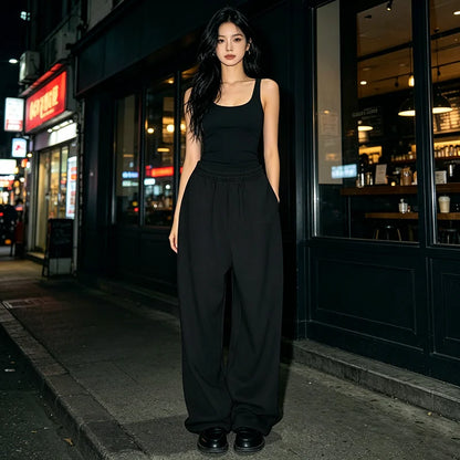 Japanese And Korean Hip Hop Loose Solid Color Wide Leg Pants Women'S Sports Straight Casual Pants Fashion Pants
