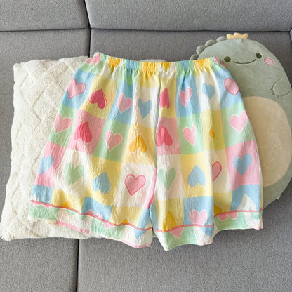 2Summer short-sleeve pajama set for women, comfortable and trendy, shorts can be worn outside, home wear set