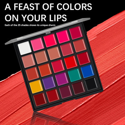 25-Color Matte Lip Palette – Highly Pigmented, Smooth & Blendable, 2-in-1 for Lips & Cheeks, Compact Makeup Palette, Long-Wear