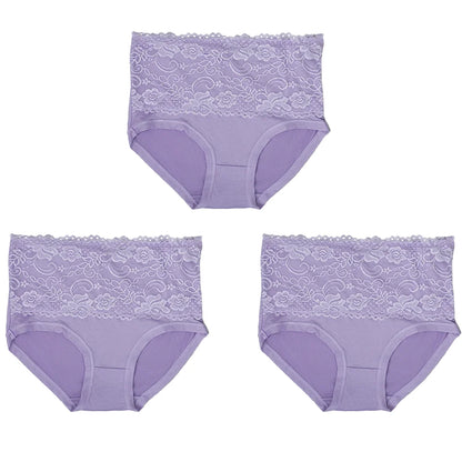 3Pcs Women's Panties Lace Triangle Panties Woman High Waist Plus Fat Plus Size Soft Comfortable and Breathable Female Underwear