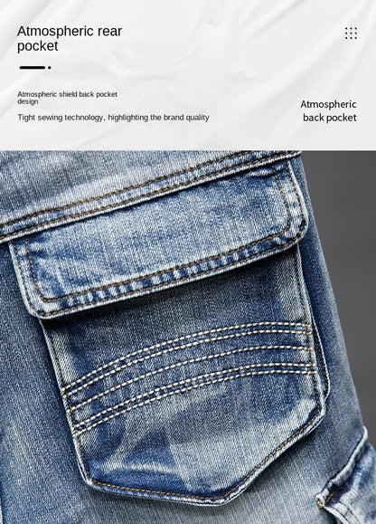 Denim Shorts Men – Casual Summer Knee Length Jean Shorts with Multiple Pockets