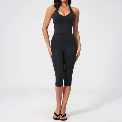 Women 2 Piece Yoga Set High Waist Capri Leggings Sports Bra Crop Top Workout Gym Athletic Outfits Female Fitness Activewear Suit