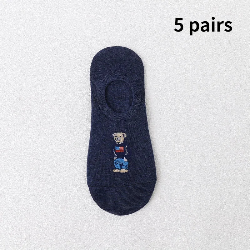 5 Pairs of Fashionable Cartoon Anime Pattern Men's Socks For Summer Lightweight Breathable Outdoor Casual Men's Short Socks