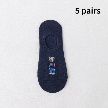 5 Pairs of Fashionable Cartoon Anime Pattern Men's Socks For Summer Lightweight Breathable Outdoor Casual Men's Short Socks