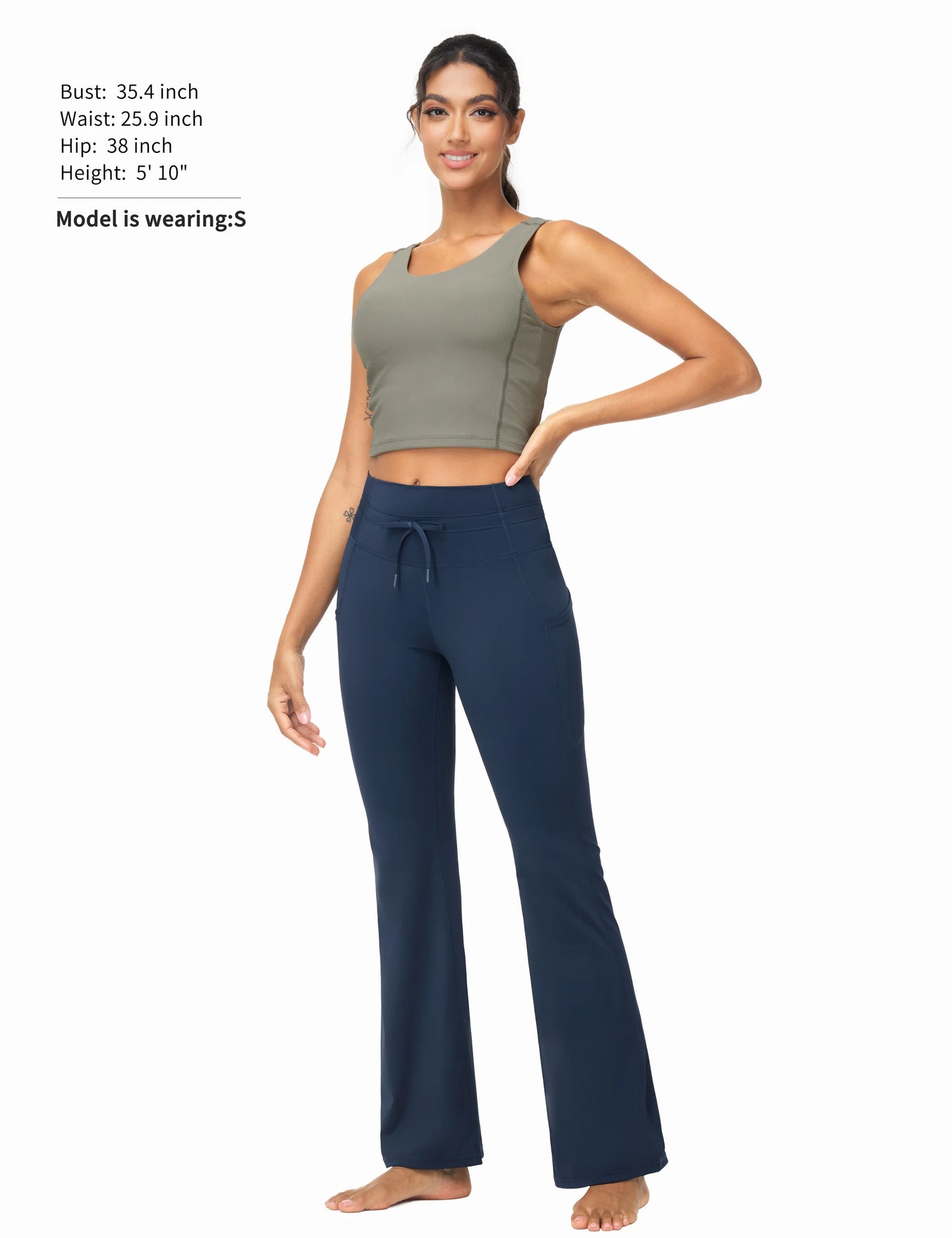 THE GYM PEOPLE Women's High Waisted Drawstring Flare Leggings Workout Soft Stetchy Bell Bottom Yoga Pants with Pockets