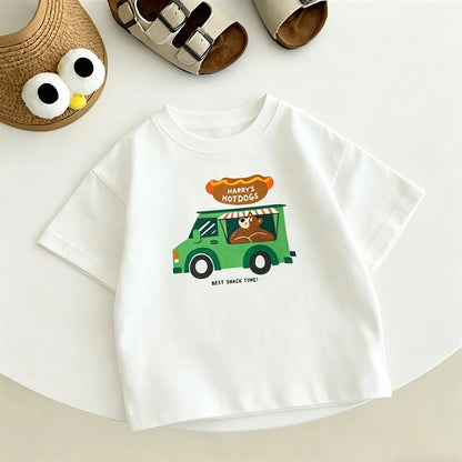 Printing Tshirt Child Boys Summer Crewneck Tops Loose Pure Cotton Tees Kids Cute Print T-shirt Baby Clothes Thin Short Sleeve