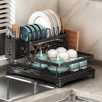 Adjustable Stainless Steel Dish Drying Rack with Drainboard - Over Sink Plate Organizer - ZOOMNSTORE