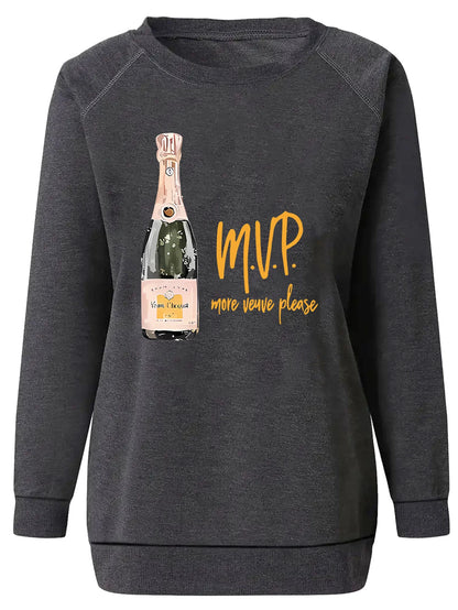 Women's round-neck long-sleeved pullover with shoulder straps. Please send me more in champagne color with prints.