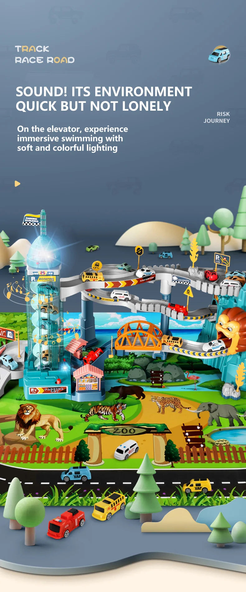 KBDFA Lion Theme Car Track For Children Diecasts Holiday Gifts Birthday Hot Wheels Kids Educational Race Toys Racing Rail Cars