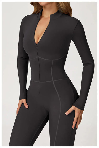 Velvet Yoga Jumpsuit – Women's Fitness Set | Long-Sleeved Push-Up Activewear