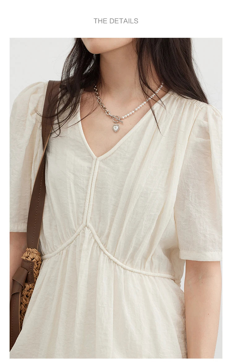 Vintage Puff Sleeve Dress - French Style Black Ankle Length Women Summer Casual Wear
