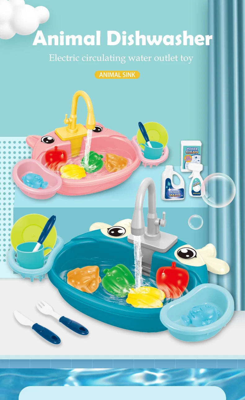 Dishwasher Kitchen Sink Toys, Toddler Kitchen Sink Toy Electric Playing Automatic Water Cycle System Toy Gifts for Kids ﻿