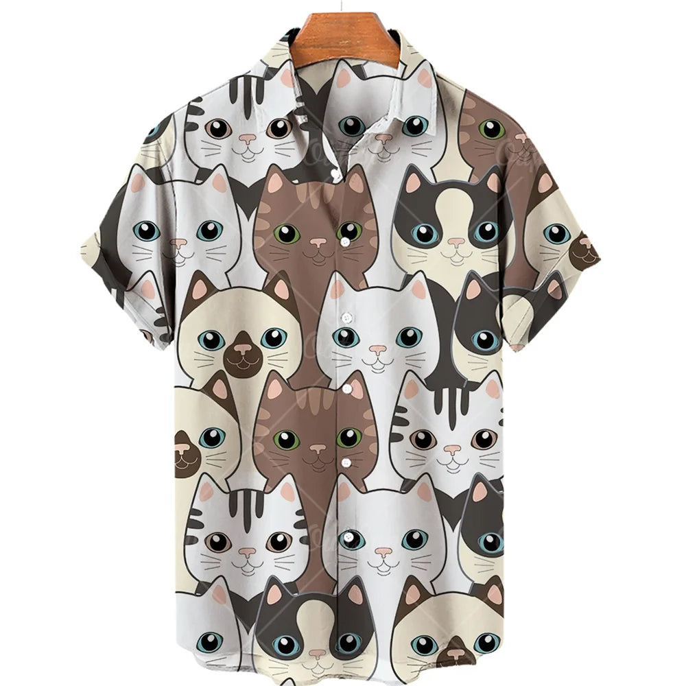Summer Men's Hawaiian Short Sleeve Printed Shirts Loose Fitting Oversized Social Cartoon Pictures Floral Casual Fashion Clothing
