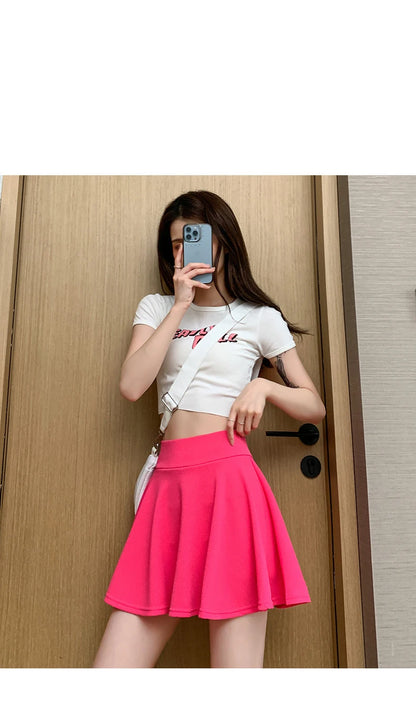Summer Women's Skirts Fashion Sexy Mini Elastic Pleated Sun Skirts For School Girl Uniform Korean Black High Waist Tennis Skirts