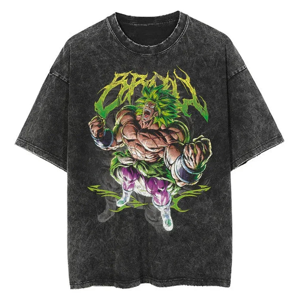 Men Streetwear Washed T Shirt Japanese Anime Dragon Ball Print T-Shirt Harajuku Cotton Casual Tshirt Summer Short Sleeve Tops