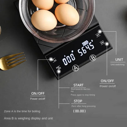 Digital Kitchen Scale - USB Charging Coffee Scale with Timer & LED Display