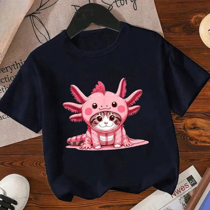 Axolotl Kawaii T Shirt Kid Summer Fashion T Shirt Children Streetwear Boba Axolotl Anime Casual Child Clothing Bithday Tshirts
