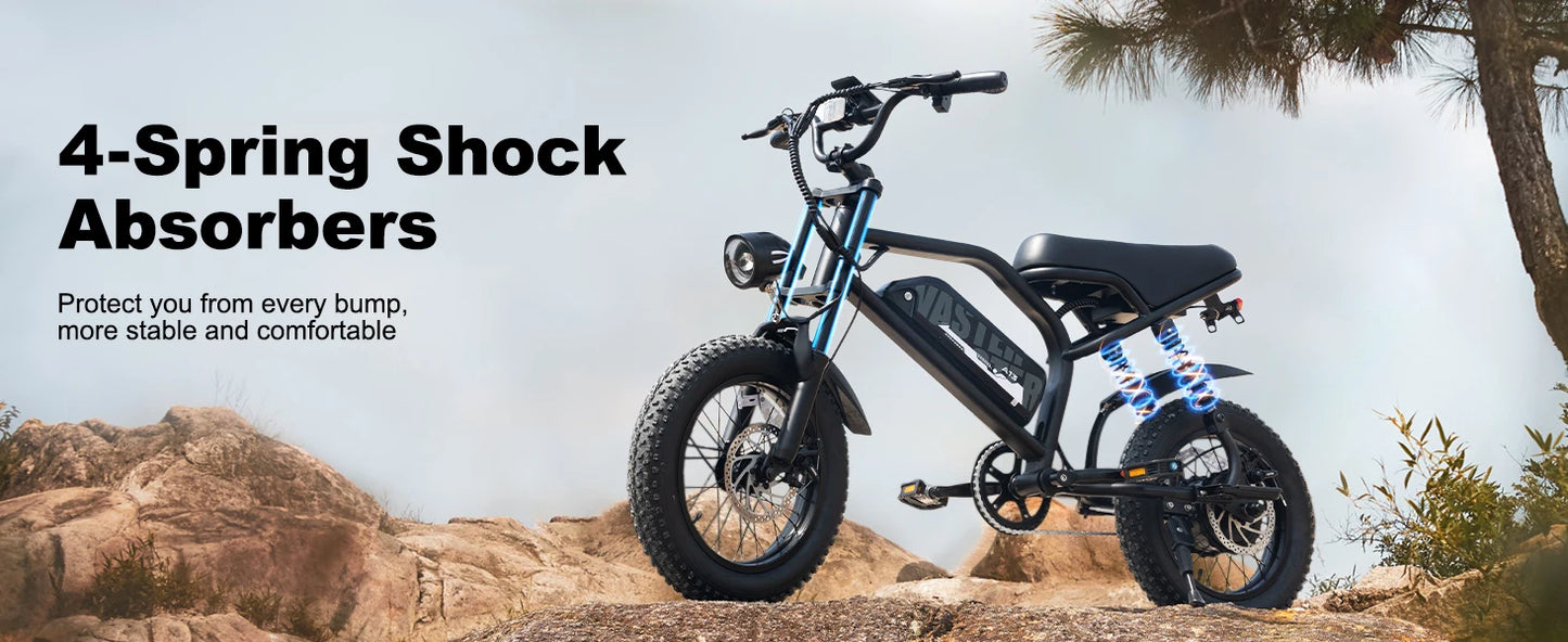 VDL Mountain Electric Bike , 16" Fat Tire Ebike, Wider Seat 250W Peak Motor, Removable Battery, Front Fork Suspension