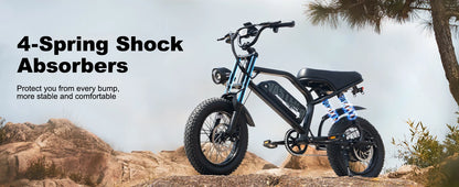 VDL Mountain Electric Bike , 16" Fat Tire Ebike, Wider Seat 250W Peak Motor, Removable Battery, Front Fork Suspension