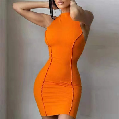 Women's Bodycon Mini Dress – Sleeveless O-Neck Patchwork Sheath Dress