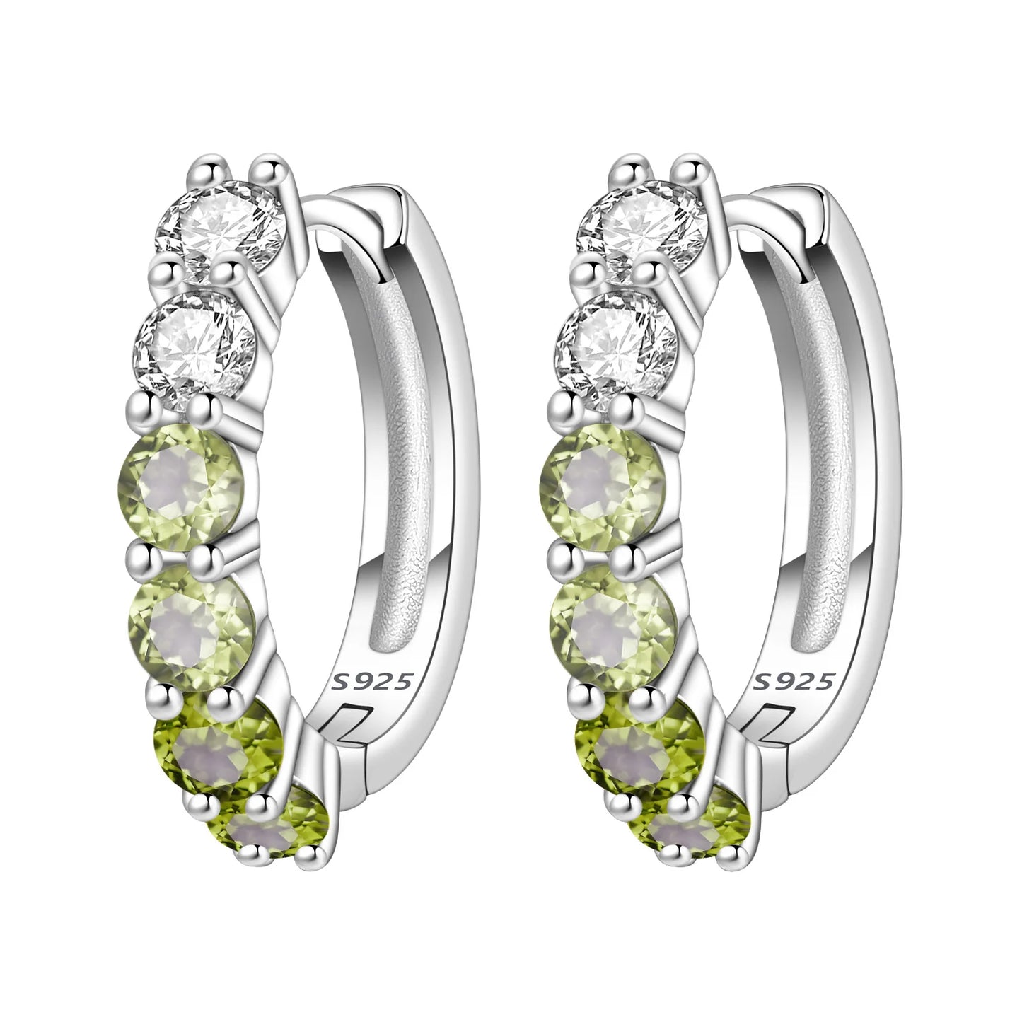 MISEFF Real 925 Sterling Silver Earring Gradual Change Green Blue Colored Zircon Hoop Earrings Engagement Wedding Jewelry Gifts