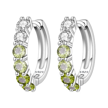 MISEFF Real 925 Sterling Silver Earring Gradual Change Green Blue Colored Zircon Hoop Earrings Engagement Wedding Jewelry Gifts