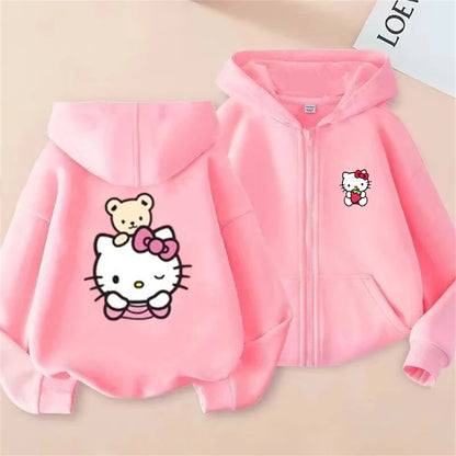 Hello Kitty Kids Hoodie - Pink Zipper Cardigan Sweatshirt for Ages 3-12 - ZOOMNSTORE