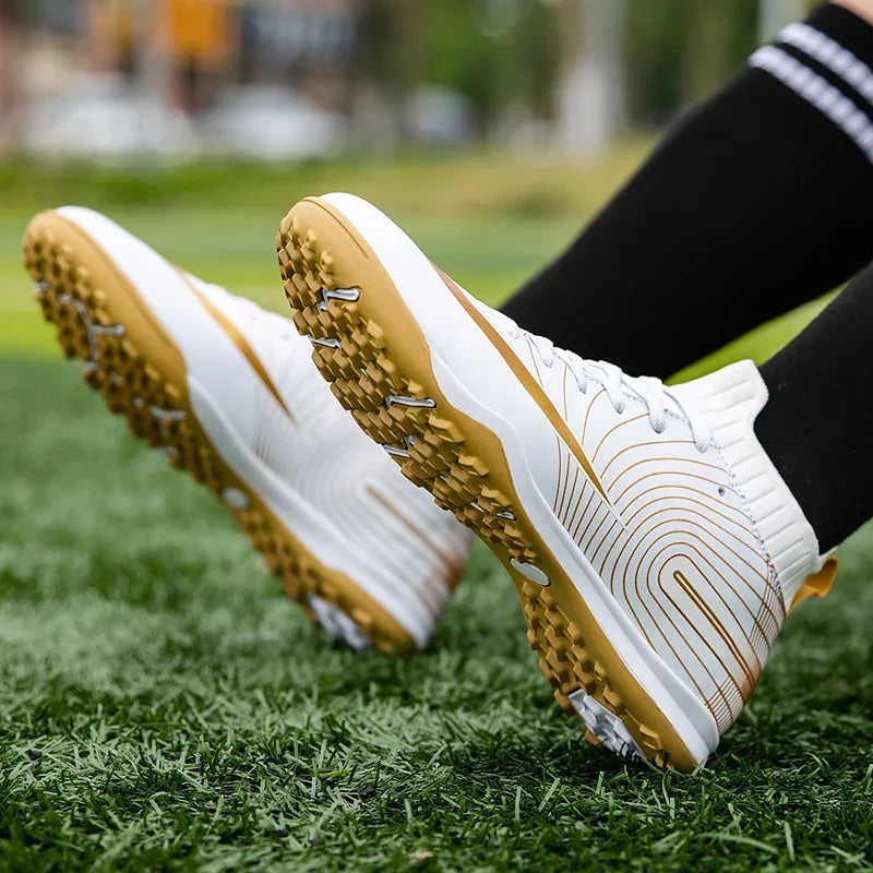 Men Football Boots – Lightweight Leather Soccer Shoes With Ankle Support Cleats
