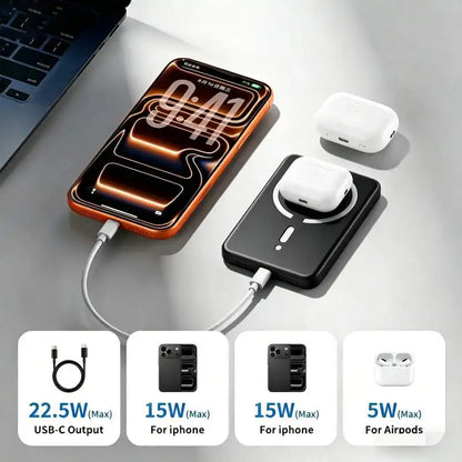 10000mAh Magnetic Power Bank, 22.5W Fast Charging Wireless Portable Charger, Anti-Explosion External Battery for iPhone 12-17 Pr
