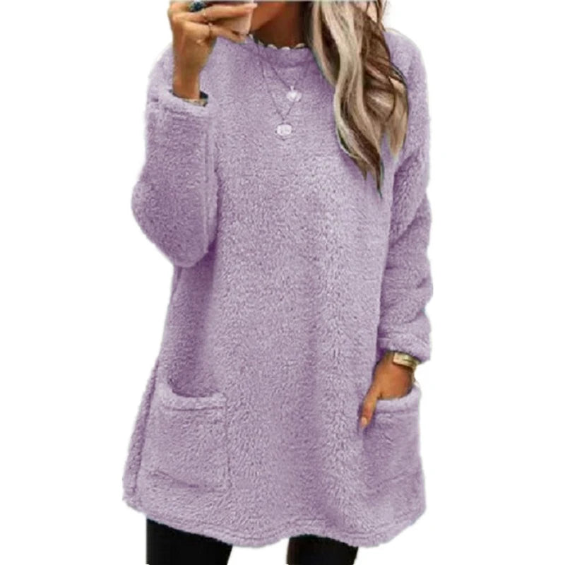 2025 Autumn Winter Women Warm Coat Streetwear Fleece Pocket Thinken Sweatershirt Autumn Female Casual Loose Outfits Casual Tops