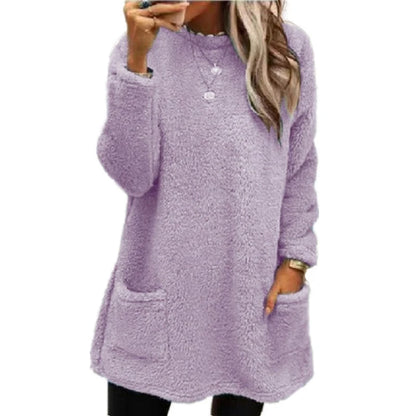 2025 Autumn Winter Women Warm Coat Streetwear Fleece Pocket Thinken Sweatershirt Autumn Female Casual Loose Outfits Casual Tops
