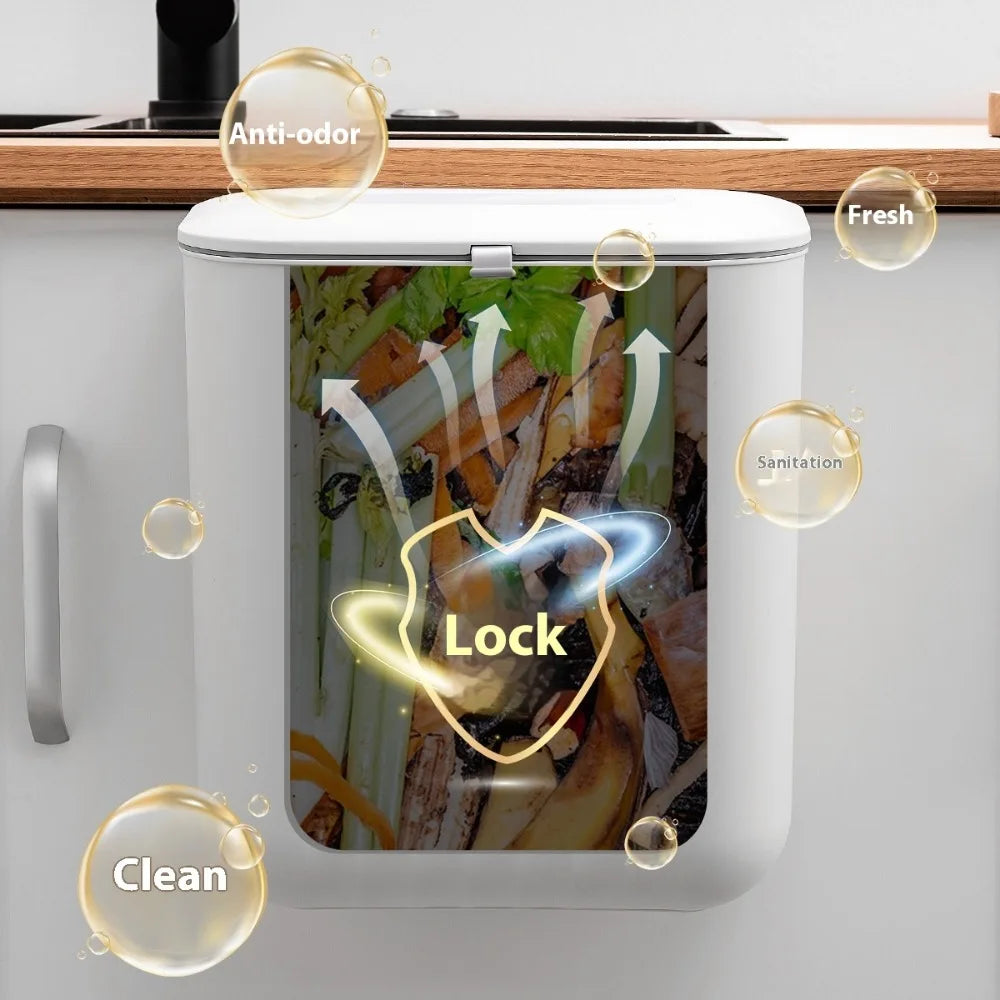 Wall-Mounted Trash Bin with Silicone Handle - Two-Way Opening Lid PP Storage Tube