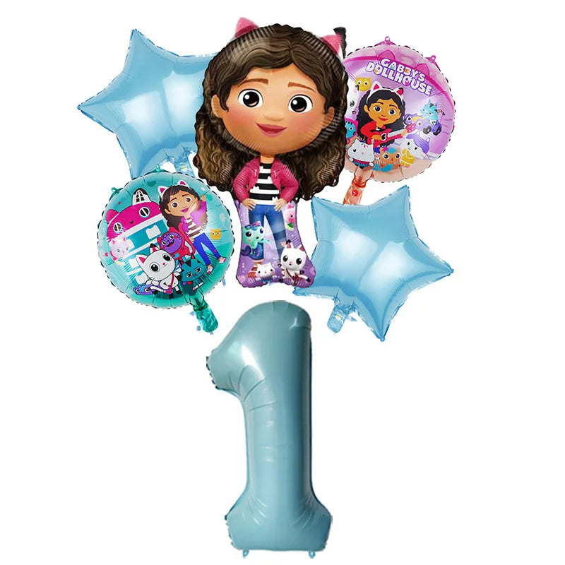 Gabby Dollhouse Balloons Set - 6pcs Cartoon Birthday Party Decorations