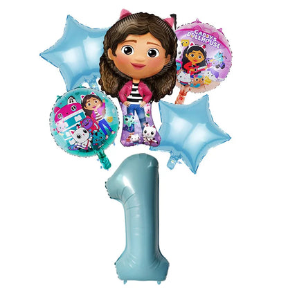 Gabby Dollhouse Balloons Set - 6pcs Cartoon Birthday Party Decorations
