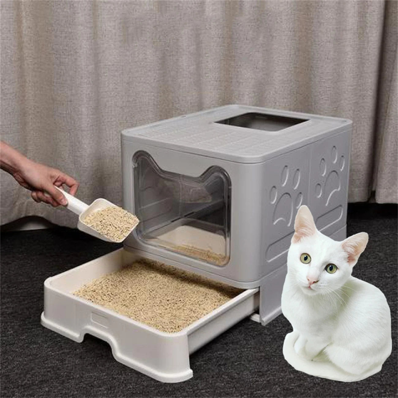 Foldable XXL Cat Litter Box - Large Space with Front Entry  Top Exit - ZOOMNSTORE