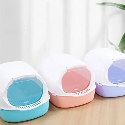 Semi-Enclosed Cat Litter Box - Splashproof Kitty Toilet Tray - ZOOMNSTORE