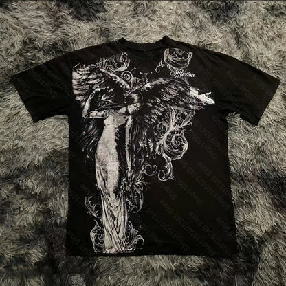 Summer Classic Y2K Gothic Style T-shirt Print Oversized T Shirt High Street Shirts Round Neck Cotton Tops Mens Women T Shirt Tee