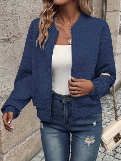 Women's Casual Zipper Jacket - Polyester Spandex Knit Fabric Spring Autumn Coat