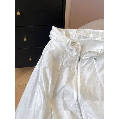 Women Solid Color Hooded Sun Protection Jacket Loose Breathable UV Protection Summer Coat S-4XL