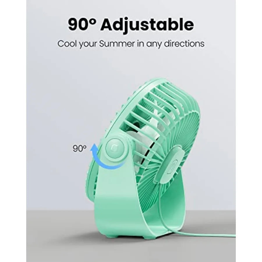 USB Desk Fan, 3 Speeds Strong Airflow, 5.5 Inch Portable 90° Rotate Quiet Cooling, Small Personal Table Fans for Bedroom Home O