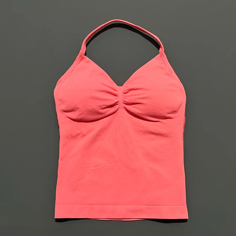 Women Yoga Vest - Longline Strappy Top | Breathable Fitness Tank Top Open Back Halter