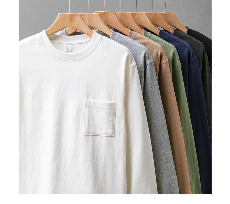 Men's Long Sleeve T Shirt - DUKEEN Heavyweight Cotton Crew Neck Casual Tee