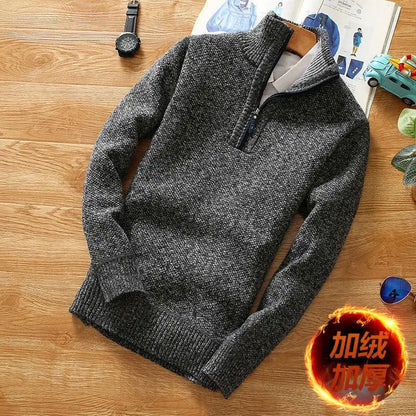 New Pullovers Autumn Winter Knit Sweater Men's Zipper Outwear Korean Casual Streetwear Turtleneck Cold Blouse Hombre Jumpers