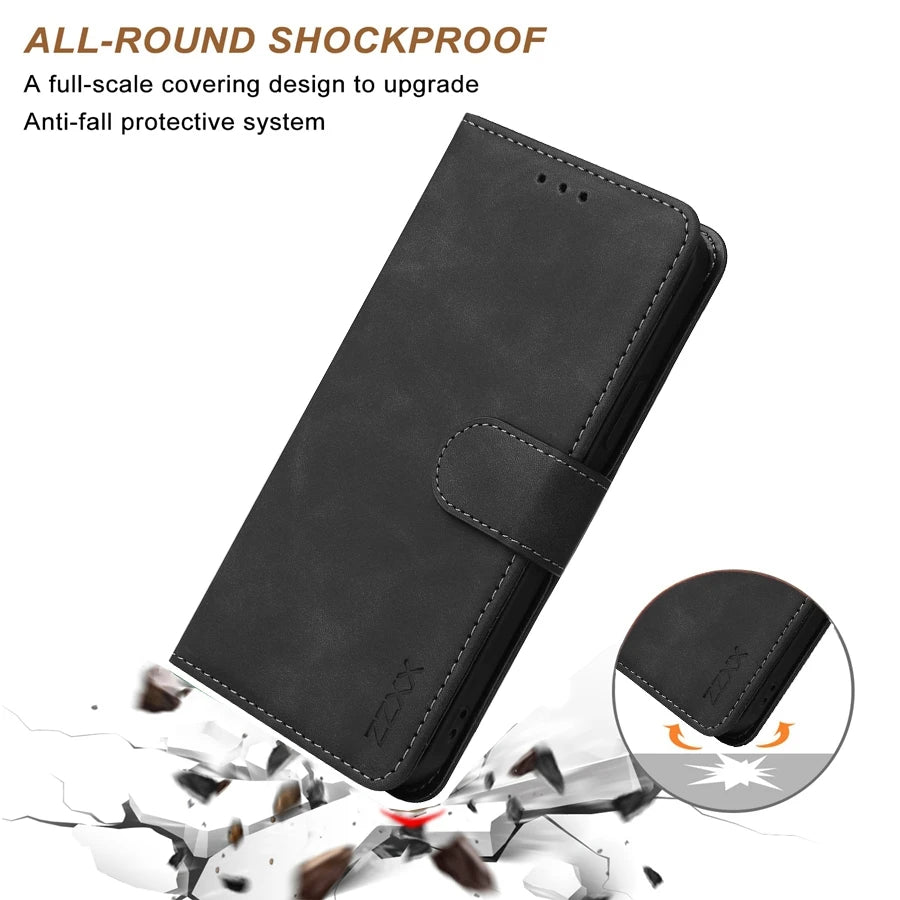 Wallet Skin-friendly With Card Slot Bracket Magnetic Flip Case For Apple iPhone Air 17 Pro Max 16e 15 Plus 14 13 12 11 XR Cover