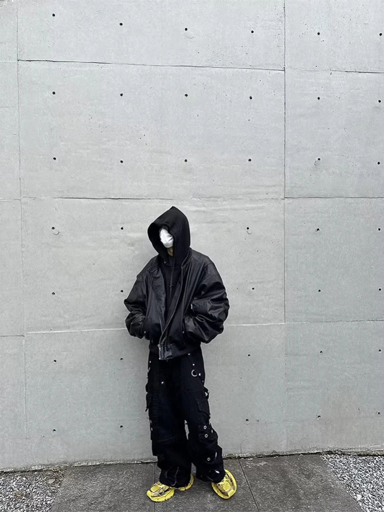Mauroicardi Autumn Winter Oversized Cool Black Thickened Warm Pu Leather Jacket Men Hood Luxury Designer Fake 2 Clothes