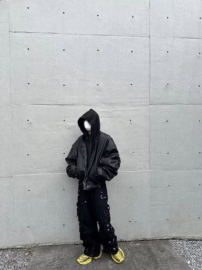 Mauroicardi Autumn Winter Oversized Cool Black Thickened Warm Pu Leather Jacket Men Hood Luxury Designer Fake 2 Clothes