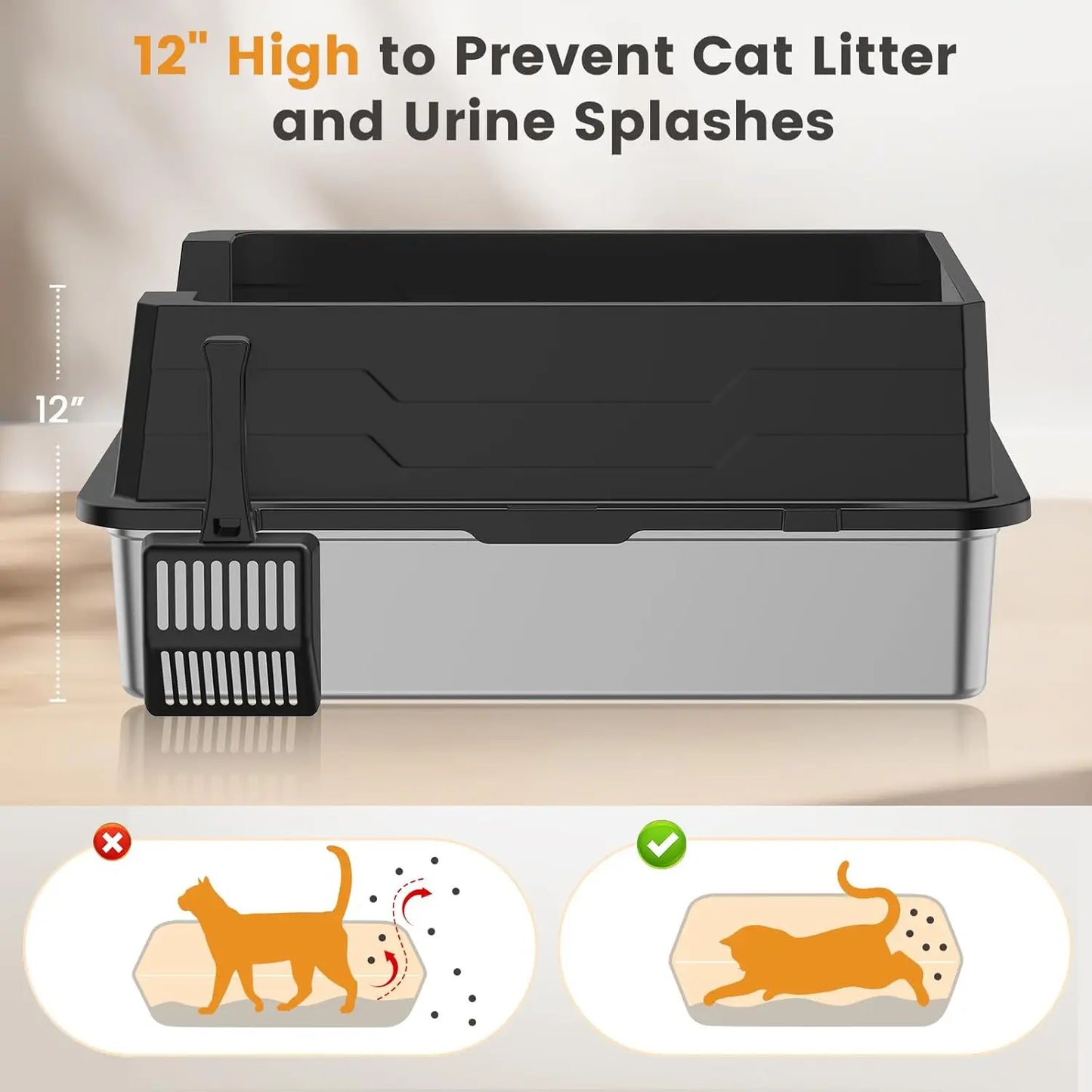XXXL Stainless Steel Litter Box - Extra Large Metal Cat Litter Box for Big  Multiple Cats with High Sides - ZOOMNSTORE