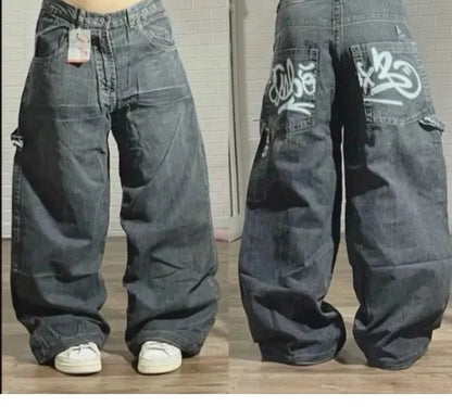 Cherry Blossom Selvedge Embroidery Denim Pants Y2K Retro Men Casual Baggy Straight Wide Leg Jeans High Quality Hiphop Streetwear