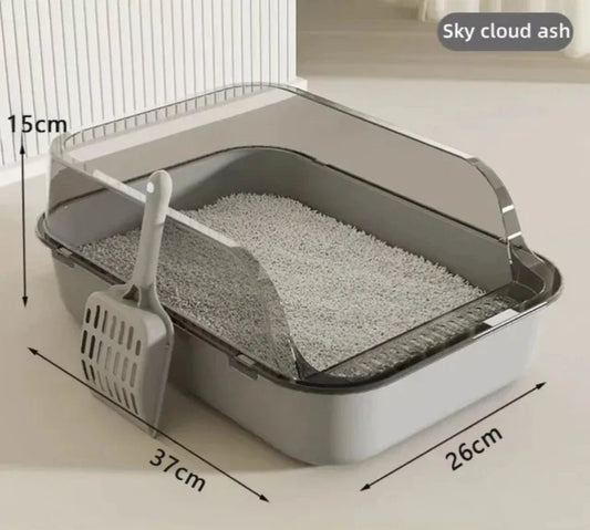 Semi-Enclosed Cat Litter Box - Splashproof Kitty Toilet Tray - ZOOMNSTORE